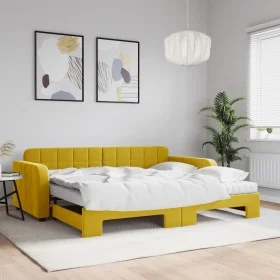 Ausziehbares Schlafsofa mit gelber Samtmatratze 90x200 cm von vidaXL, Betten und Lattenroste - Ref: Foro24-3196958, Preis: 44...