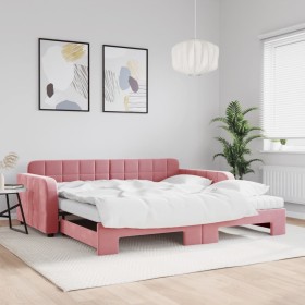 Ausziehbares Schlafsofa mit rosa Samtmatratze 100x200 cm von vidaXL, Betten und Lattenroste - Ref: Foro24-3196963, Preis: 448...