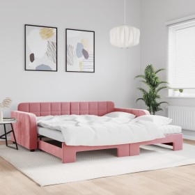 Sofá cama nido con colchón terciopelo rosa 100x200