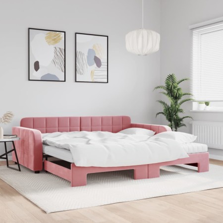 Trundle sofa bed with pink velvet mattress 100x200 cm by vidaXL, Beds and slatted bases - Ref: Foro24-3196963, Price: 448,38 ...