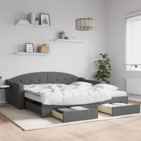 Trundle sofa bed with drawers dark gray fabric 100x200 cm by vidaXL, Beds and slatted bases - Ref: Foro24-3197572, Price: 308...