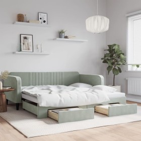 Trundle sofa bed with drawers light gray velvet 100x200 cm by vidaXL, Beds and slatted bases - Ref: Foro24-3197118, Price: 30...