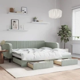 Trundle sofa bed with drawers light gray velvet 100x200 cm by vidaXL, Beds and slatted bases - Ref: Foro24-3197118, Price: 29...