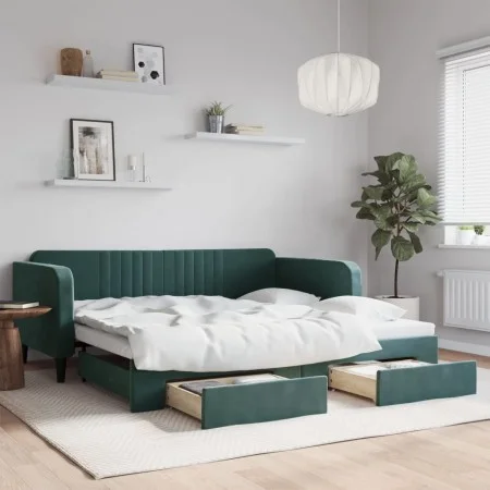 Trundle sofa bed with drawers dark green velvet 100x200 cm by vidaXL, Beds and slatted bases - Ref: Foro24-3197120, Price: 29...