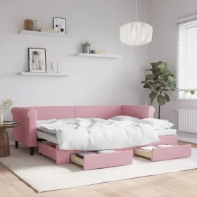 Sofá cama nido con cajones terciopelo rosa 80x200 cm de vidaXL, Camas y somieres - Ref: Foro24-3197815, Precio: 285,34 €, Des...