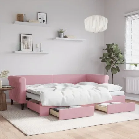 Ausziehbares Schlafsofa mit rosa Samtschubladen 80x200 cm von vidaXL, Betten und Lattenroste - Ref: Foro24-3197815, Preis: 28...