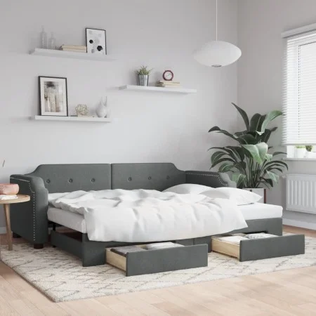 Sofá cama nido con cajones tela gris oscuro 90x190 cm de vidaXL, Camas y somieres - Ref: Foro24-3197681, Precio: 290,82 €, De...