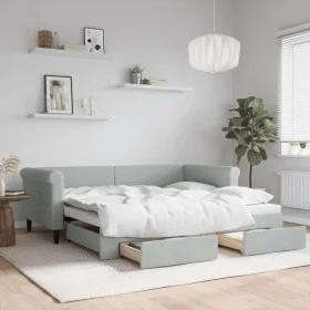 Trundle sofa bed with drawers light gray velvet 90x190 cm by vidaXL, Beds and slatted bases - Ref: Foro24-3197832, Price: 281...