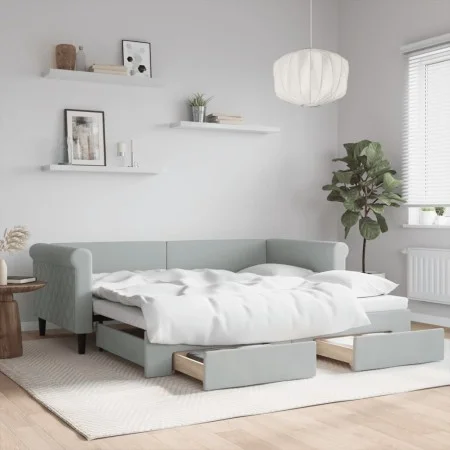 Trundle sofa bed with drawers light gray velvet 90x190 cm by vidaXL, Beds and slatted bases - Ref: Foro24-3197832, Price: 281...