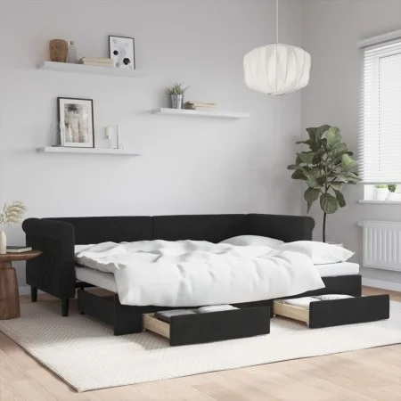 Trundle sofa bed with drawers black velvet 80x200 cm by vidaXL, Beds and slatted bases - Ref: Foro24-3197816, Price: 287,33 €...