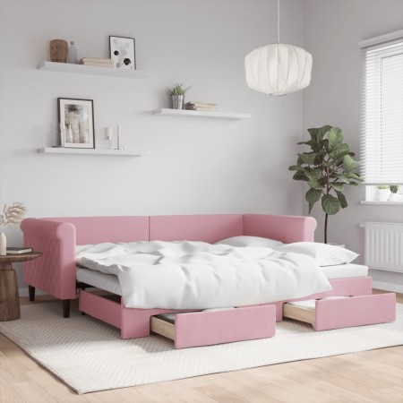 Sofá cama nido con cajones terciopelo rosa 90x200 cm de vidaXL, Camas y somieres - Ref: Foro24-3197822, Precio: 301,58 €