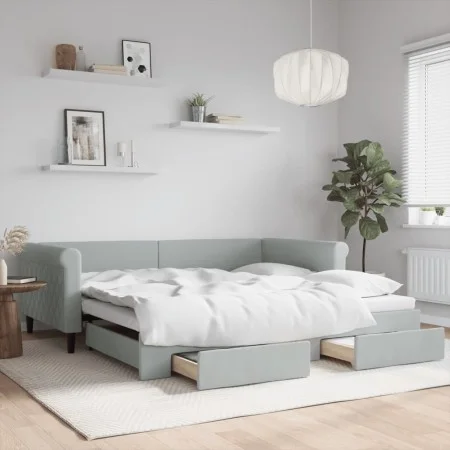 Sofá cama nido con cajones terciopelo gris claro 100x200 cm de vidaXL, Camas y somieres - Ref: Foro24-3197826, Precio: 300,58...