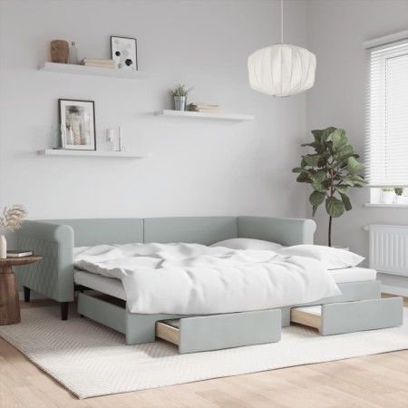 Sofá cama nido con cajones terciopelo gris claro 100x200 cm de vidaXL, Camas y somieres - Ref: Foro24-3197826, Precio: 304,99...