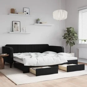 Trundle sofa bed with drawers black velvet 100x200 cm by vidaXL, Beds and slatted bases - Ref: Foro24-3197122, Price: 305,34 ...