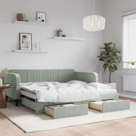 Trundle sofa bed with drawers light gray velvet 90x190 cm by vidaXL, Beds and slatted bases - Ref: Foro24-3197124, Price: 276...