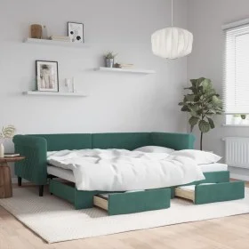 Trundle sofa bed with drawers dark green velvet 90x200 cm by vidaXL, Beds and slatted bases - Ref: Foro24-3197821, Price: 290...
