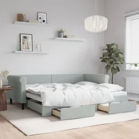 Trundle sofa bed with drawers light gray velvet 90x200 cm by vidaXL, Beds and slatted bases - Ref: Foro24-3197819, Price: 295...