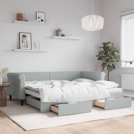 Trundle sofa bed with drawers light gray velvet 90x200 cm by vidaXL, Beds and slatted bases - Ref: Foro24-3197819, Price: 296...