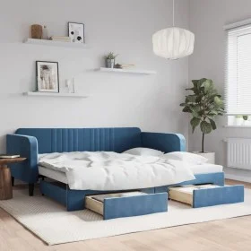 Sofá cama nido con cajones terciopelo azul 100x200 cm de vidaXL, Camas y somieres - Ref: Foro24-3197117, Precio: 297,26 €, De...
