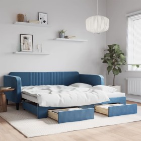 Trundle sofa bed with drawers blue velvet 100x200 cm by vidaXL, Beds and slatted bases - Ref: Foro24-3197117, Price: 297,68 €...