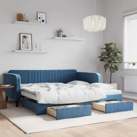 Sofá cama nido con cajones terciopelo azul 100x200 cm de vidaXL, Camas y somieres - Ref: Foro24-3197117, Precio: 297,26 €, De...