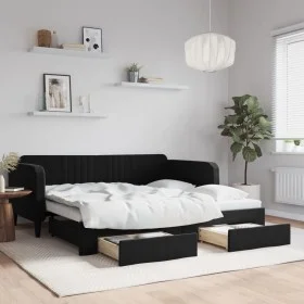 Sofá cama nido con cajones terciopelo negro 90x190 cm de vidaXL, Camas y somieres - Ref: Foro24-3197126, Precio: 274,86 €, De...
