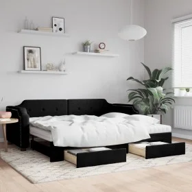 Trundle sofa bed with drawers black fabric 100x200 cm by vidaXL, Beds and slatted bases - Ref: Foro24-3197695, Price: 478,42 ...