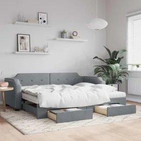 Trundle sofa bed with drawers light gray fabric 80x200 cm by vidaXL, Beds and slatted bases - Ref: Foro24-3197683, Price: 460...