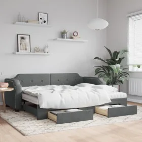 Trundle sofa bed with drawers dark gray fabric 100x200 cm by vidaXL, Beds and slatted bases - Ref: Foro24-3197694, Price: 475...