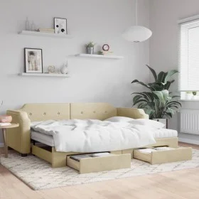 Trundle sofa bed with drawers cream fabric 80x200 cm by vidaXL, Beds and slatted bases - Ref: Foro24-3197687, Price: 462,05 €...