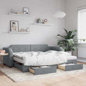 Trundle sofa bed with drawers light gray fabric 100x200 cm by vidaXL, Beds and slatted bases - Ref: Foro24-3197693, Price: 47...