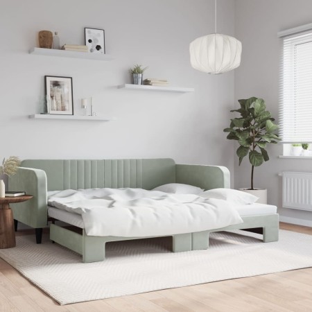 Light gray velvet trundle sofa bed 100x200 cm by vidaXL, Beds and slatted bases - Ref: Foro24-3197070, Price: 263,97 €, Disco...