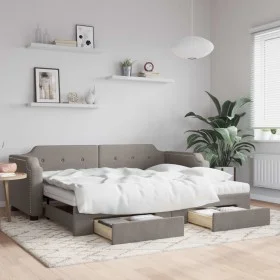 Trundle sofa bed with drawers taupe gray fabric 100x200 cm by vidaXL, Beds and slatted bases - Ref: Foro24-3197696, Price: 47...