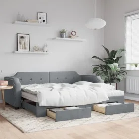 Trundle sofa bed with drawers light gray fabric 90x200 cm by vidaXL, Beds and slatted bases - Ref: Foro24-3197688, Price: 489...