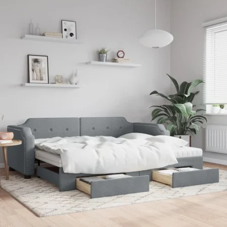 Trundle sofa bed with drawers light gray fabric 90x200 cm by vidaXL, Beds and slatted bases - Ref: Foro24-3197688, Price: 489...