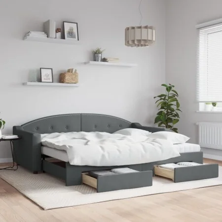 Trundle sofa bed with drawers dark gray fabric 90x200 cm by vidaXL, Beds and slatted bases - Ref: Foro24-3197567, Price: 294,...