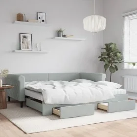 Trundle sofa bed with drawers light gray velvet 100x200 cm by vidaXL, Beds and slatted bases - Ref: Foro24-3197850, Price: 47...