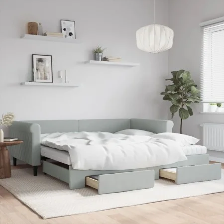 Sofá cama nido con cajones terciopelo gris claro 100x200 cm de vidaXL, Camas y somieres - Ref: Foro24-3197850, Precio: 472,47...