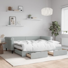 Trundle sofa bed with drawers light gray velvet 90x190 cm by vidaXL, Beds and slatted bases - Ref: Foro24-3197856, Price: 458...