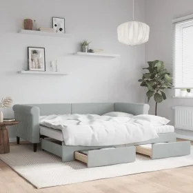Trundle sofa bed with drawers light gray velvet 90x190 cm by vidaXL, Beds and slatted bases - Ref: Foro24-3197856, Price: 446...
