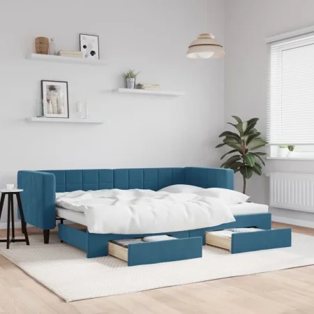 Trundle sofa bed with drawers blue velvet 80x200 cm by vidaXL, Beds and slatted bases - Ref: Foro24-3196731, Price: 308,25 €,...