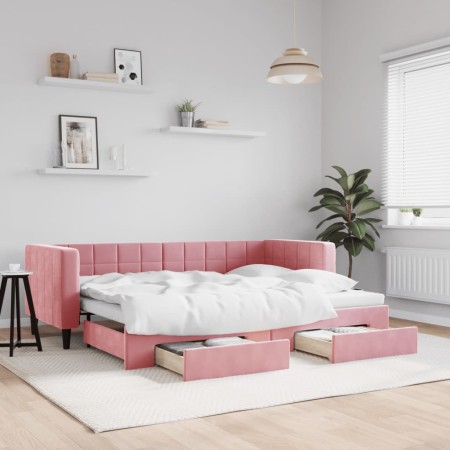 Trundle sofa bed with pink velvet drawers 80x200 cm by vidaXL, Beds and slatted bases - Ref: Foro24-3196735, Price: 302,67 €,...