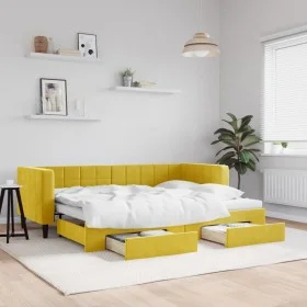 Trundle sofa bed with drawers yellow velvet 80x200 cm by vidaXL, Beds and slatted bases - Ref: Foro24-3196737, Price: 274,77 ...