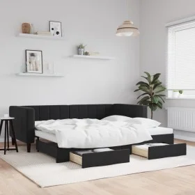 Sofá cama nido con cajones terciopelo negro 90x200 cm de vidaXL, Camas y somieres - Ref: Foro24-3196743, Precio: 289,94 €, De...