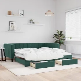 Trundle sofa bed with drawers dark green velvet 100x200 cm by vidaXL, Beds and slatted bases - Ref: Foro24-3196748, Price: 29...