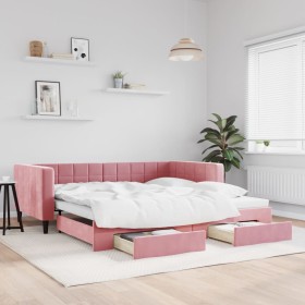 Ausziehbares Schlafsofa mit rosa Samtschubladen 100x200 cm von vidaXL, Betten und Lattenroste - Ref: Foro24-3196749, Preis: 3...