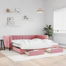 Ausziehbares Schlafsofa mit rosa Samtschubladen 100x200 cm von vidaXL, Betten und Lattenroste - Ref: Foro24-3196749, Preis: 3...