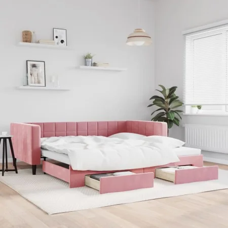 Sofá cama nido con cajones terciopelo rosa 100x200 cm de vidaXL, Camas y somieres - Ref: Foro24-3196749, Precio: 315,18 €, De...