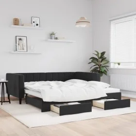 Sofá cama nido con cajones terciopelo negro 100x200 cm de vidaXL, Camas y somieres - Ref: Foro24-3196750, Precio: 301,68 €, D...