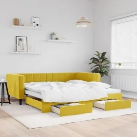 Sofá cama nido con cajones terciopelo amarillo 100x200 cm de vidaXL, Camas y somieres - Ref: Foro24-3196751, Precio: 289,95 €...